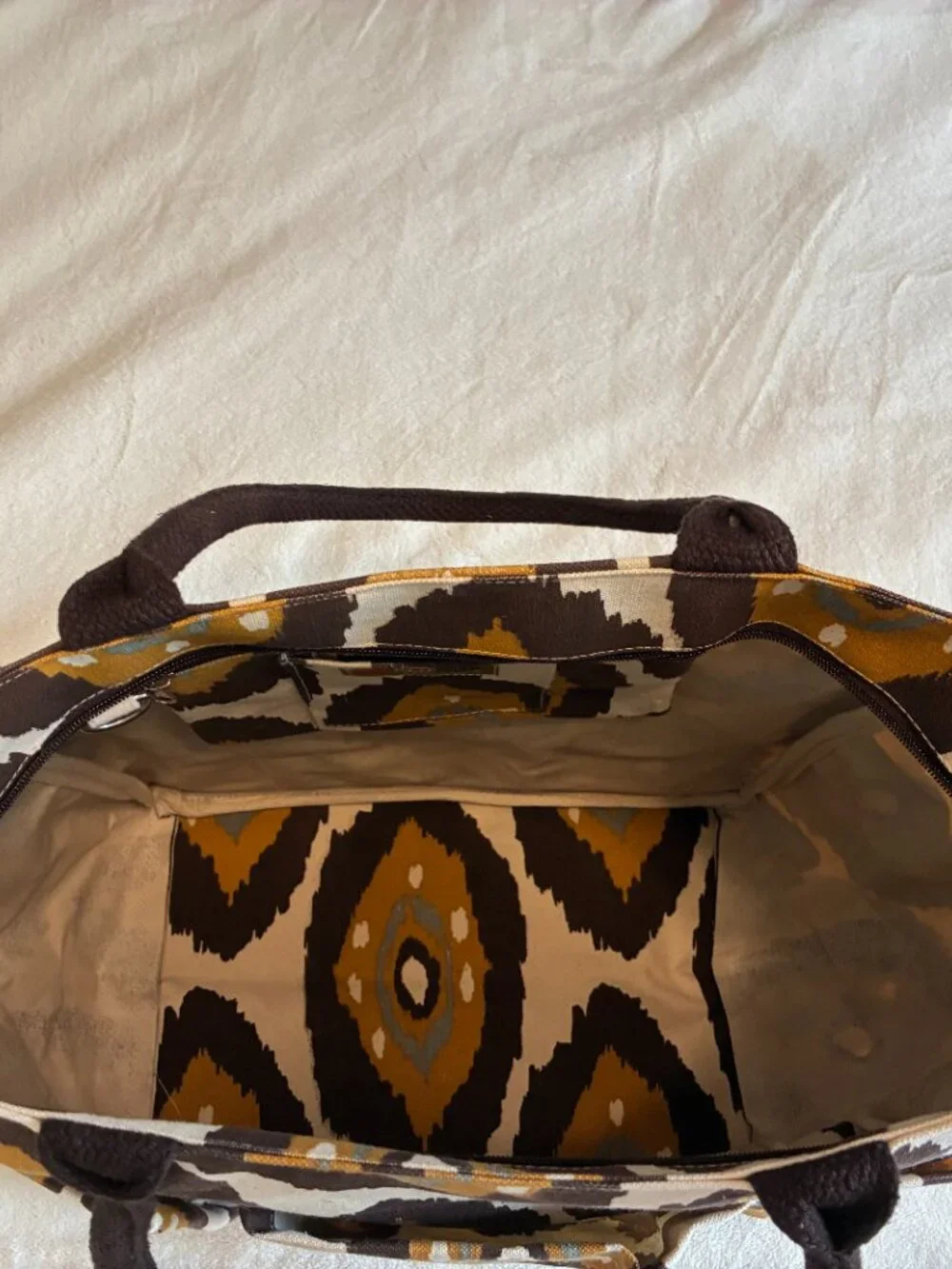 Rock Flower Paper Canvas Tote Bag Shoulder Bag Multi Pocket Brown Mustard
